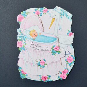 Vintage Card Baby On Your New Arrival Unused